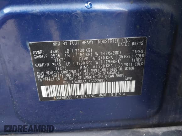 ✅ 2016 Subaru Outback 2.5i • VIN: 4S4BSAAC4G3226855 • Lot: 43806406. Wystawiony na IAAI z przebiegiem 140 103 mil. Bezpłatny archiwum sprzedaży aukcyjnych z USA i szczegółowy raport historii pojazdu na DreamBid. Zdjęcie 9.