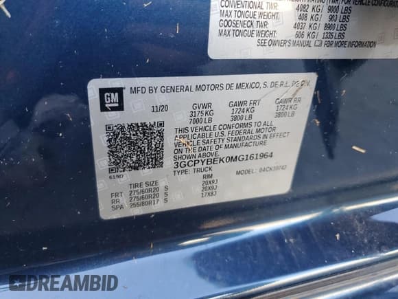 ✅ 2021 Chevrolet Silverado 1500 Custom • VIN: 3GCPYBEK0MG161964 • Lot: 69578144. Wystawiony na Copart z przebiegiem 22 251 mil. Bezpłatny archiwum sprzedaży aukcyjnych z USA i szczegółowy raport historii pojazdu na DreamBid. Zdjęcie 12.