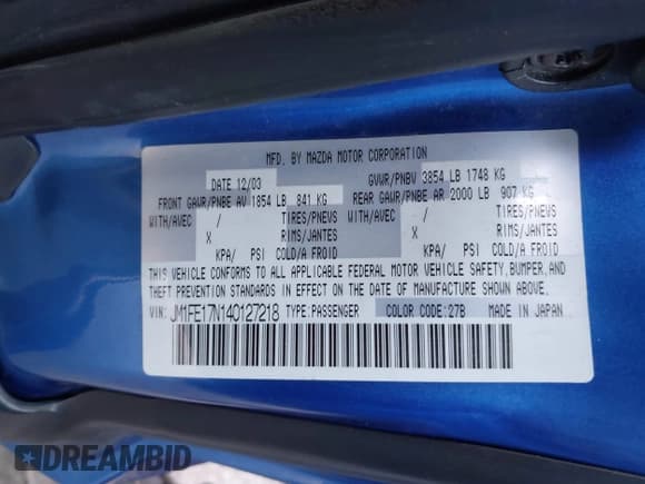 ✅ 2004 Mazda RX-8 • VIN: JM1FE17N140127218 • Lot: 43406525. Listed on IAAI with 103,201 mi. Free auction sales archive from the USA and detailed vehicle history report at DreamBid. Image 9.