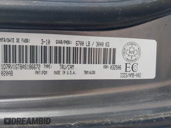 ✅ 2010 Dodge 1500 Laramie • VIN: 1D7RV1GT8AS186672 • Lot: 41456072. Wystawiony na IAAI z przebiegiem 207 659 mil. Bezpłatny archiwum sprzedaży aukcyjnych z USA i szczegółowy raport historii pojazdu na DreamBid. Zdjęcie 9.