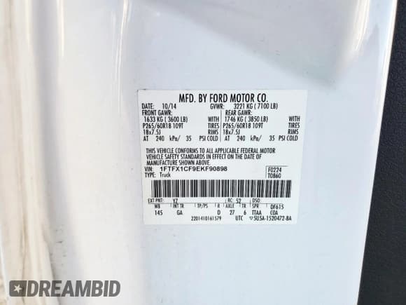✅ 2014 Ford F-150 XL • VIN: 1FTFX1CF9EKF90898 • Lot: 93062365. Wystawiony na Copart z przebiegiem 99 065 mil. Bezpłatny archiwum sprzedaży aukcyjnych z USA i szczegółowy raport historii pojazdu na DreamBid. Zdjęcie 12.