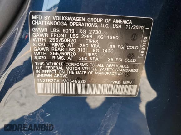 ✅ 2021 Volkswagen Atlas SEL Premium • VIN: 1V2TR2CA1MC545520 • Lot: 68675595. Listed on Copart with 30,261 mi. Free auction sales archive from the USA and detailed vehicle history report at DreamBid. Image 14.