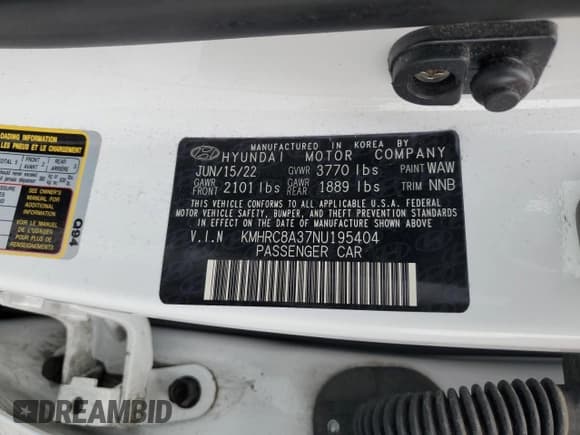 ✅ 2022 Hyundai Venue SEL • VIN: KMHRC8A37NU195404 • Lot: 50843045. Listed on Copart with 37,736 mi. Free auction sales archive from the USA and detailed vehicle history report at DreamBid. Image 15.