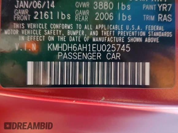 ✅ 2014 Hyundai Elantra • VIN: KMHDH6AH1EU025745 • Lot: 80153805. Listed on Copart with 63,673 mi. Free auction sales archive from the USA and detailed vehicle history report at DreamBid. Image 12.