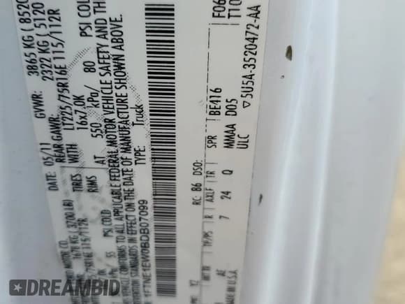 ✅ 2011 Ford Econoline Cargo Commercial • VIN: 1FTNE1EW0BDB07099 • Лот: 64481645. Опубликован ранее на Copart с пробегом Не указан. Бесплатный доступ к архиву аукционных продаж из США и подробный отчёт об истории автомобиля на DreamBid. Изображение 13.