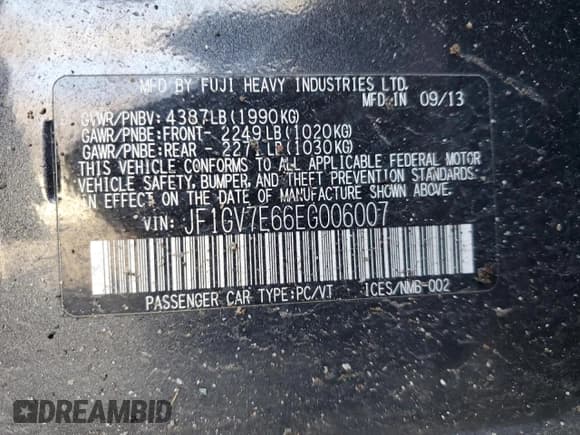 ✅ 2014 Subaru WRX WRX • VIN: JF1GV7E66EG006007 • Lot: 51736025. Listed on Copart with 111,910 mi. Free auction sales archive from the USA and detailed vehicle history report at DreamBid. Image 15.