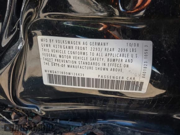 ✅ 2009 Volkswagen Rabbit S • VIN: WVWDA71K09W126439 • Lot: 42258490. Listed on IAAI with Not provided. Free auction sales archive from the USA and detailed vehicle history report at DreamBid. Image 9.