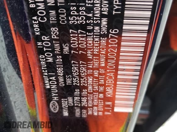 ✅ 2022 Hyundai Tucson Blue • VIN: KM8JBCA10NU021076 • Lot: 72415754. Wystawiony na Copart z przebiegiem 69 566 mil. Bezpłatny archiwum sprzedaży aukcyjnych z USA i szczegółowy raport historii pojazdu na DreamBid. Zdjęcie 13.
