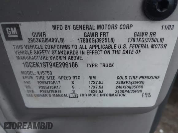 ✅ 2004 Chevrolet Silverado 1500 Z71 • VIN: 1GCEK19T94E206106 • Лот: 41473698. Опубликован ранее на IAAI с пробегом 206 623 миль. Бесплатный доступ к архиву аукционных продаж из США и подробный отчёт об истории автомобиля на DreamBid. Изображение 9.