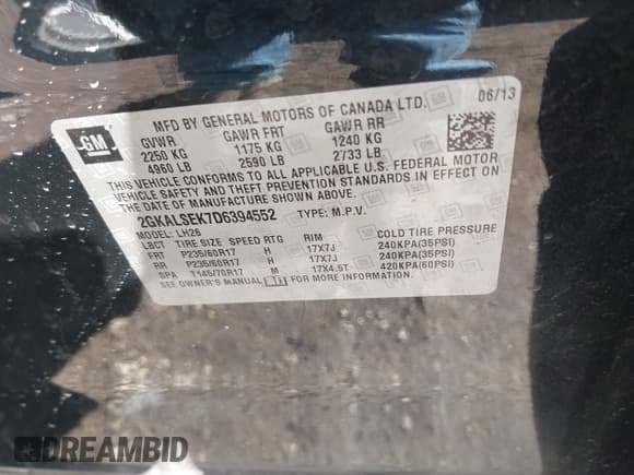 ✅ 2013 GMC Terrain SLE • VIN: 2GKALSEK7D6394552 • Lot: 43583036. Listed on IAAI with 95,630 mi. Free auction sales archive from the USA and detailed vehicle history report at DreamBid. Image 9.