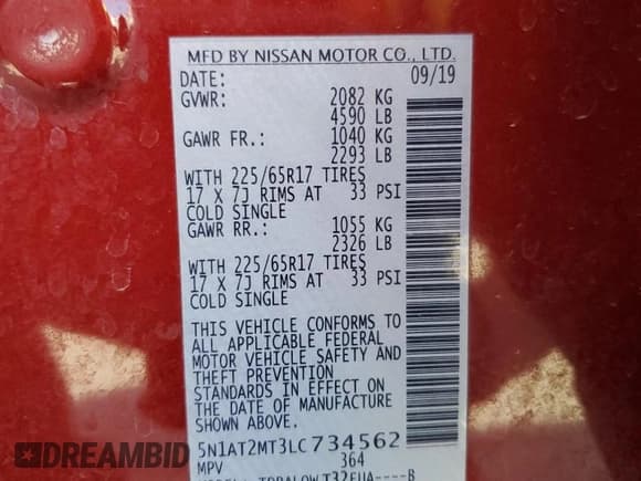 ✅ 2020 Nissan Rogue S • VIN: 5N1AT2MT3LC734562 • Lot: 65037435. Wystawiony na Copart z przebiegiem 83 221 mil. Bezpłatny archiwum sprzedaży aukcyjnych z USA i szczegółowy raport historii pojazdu na DreamBid. Zdjęcie 14.