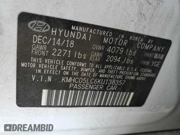 ✅ 2019 Hyundai Ioniq Limited • VIN: KMHC05LC6KU138357 • Lot: 55044845. Wystawiony na Copart z przebiegiem 78 149 mil. Bezpłatny archiwum sprzedaży aukcyjnych z USA i szczegółowy raport historii pojazdu na DreamBid. Zdjęcie 12.