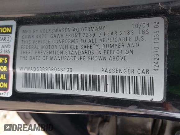 ✅ 2005 Volkswagen Passat GLS • VIN: WVWAD63B95P043100 • Lot: 41576878. Listed on IAAI with 138,555 mi. Free auction sales archive from the USA and detailed vehicle history report at DreamBid. Image 9.