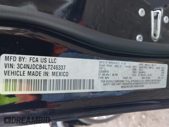 ✅ 2020 Jeep Compass Limited • VIN: 3C4NJDCB4LT246337 • Lot: 43676681. Listed on IAAI with 26,378 mi. Free auction sales archive from the USA and detailed vehicle history report at DreamBid. Image 9.