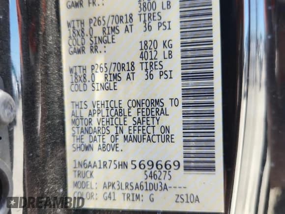 ✅ 2017 Nissan Titan SV • VIN: 1N6AA1R75HN569669 • Lot: 84544965. Listed on Copart with 79,599 mi. Free auction sales archive from the USA and detailed vehicle history report at DreamBid. Image 12.