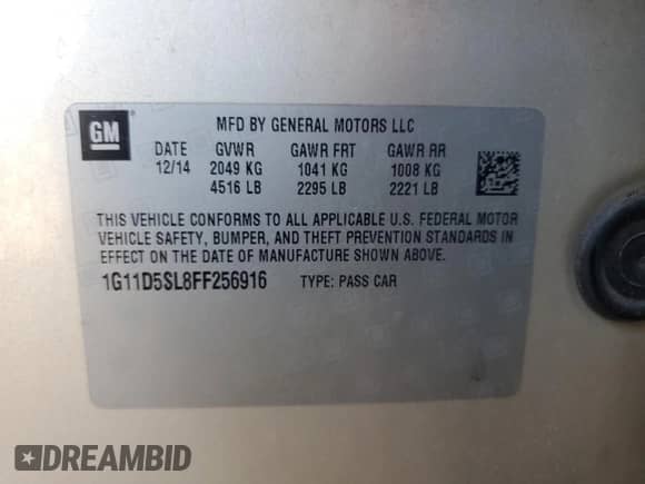 2015 Chevrolet Malibu LT z VIN 1G11D5SL8FF256916, wystawiony jako Copart lot #82206705 z przebiegiem 170 543 mil mil oraz Szkoda całkowita • Salvage title. Historia ofert i sprzedaży dostępna na DreamBid. Obrazek 12.