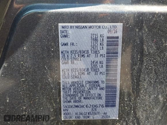 ✅ 2017 Nissan Pathfinder SV • VIN: 5N1DR2MN1HC620676 • Lot: 41999185. Listed on IAAI with 192,466 mi. Free auction sales archive from the USA and detailed vehicle history report at DreamBid. Image 9.