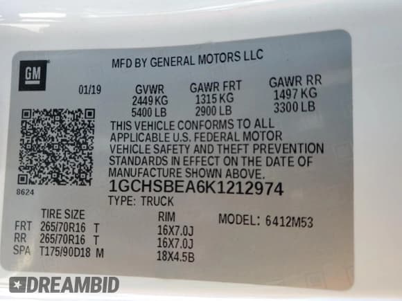 ✅ 2019 Chevrolet Colorado 2WD Work Truck • VIN: 1GCHSBEA6K1212974 • Лот: 76504324. Опубликован ранее на Copart с пробегом 92 091 миль. Бесплатный доступ к архиву аукционных продаж из США и подробный отчёт об истории автомобиля на DreamBid. Изображение 12.