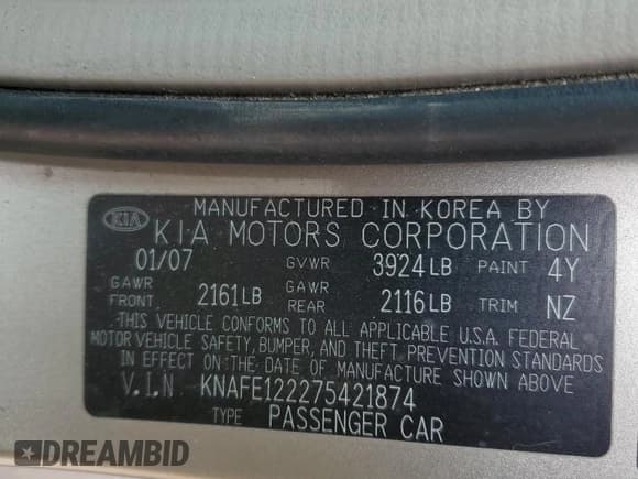 ✅ 2007 Kia Spectra EX • VIN: KNAFE122275421874 • Lot: 81287025. Wystawiony na Copart z przebiegiem 91 610 mil. Bezpłatny archiwum sprzedaży aukcyjnych z USA i szczegółowy raport historii pojazdu na DreamBid. Zdjęcie 12.