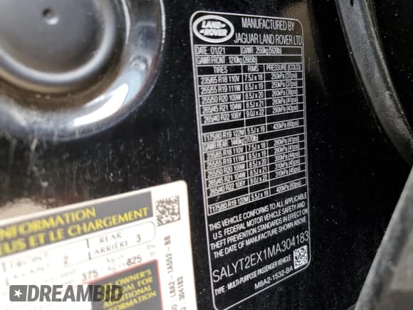 ✅ 2021 Land Rover Range Rover Velar R-Dynamic S • VIN: SALYT2EX1MA304183 • Лот: 56928495. Опубликован ранее на Copart с пробегом 58 316 миль. Бесплатный доступ к архиву аукционных продаж из США и подробный отчёт об истории автомобиля на DreamBid. Изображение 13.