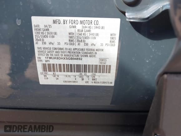 ✅ 2025 Ford Explorer Active • VIN: 1FMUK8DHXSGB94892 • Lot: 43434055. Listed on IAAI with 1,940 mi. Free auction sales archive from the USA and detailed vehicle history report at DreamBid. Image 9.