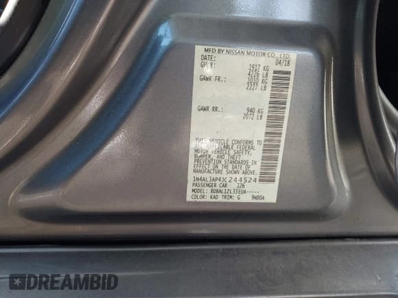 ✅ 2018 Nissan Altima SL • VIN: 1N4AL3AP4JC244524 • Lot: 43740058. Listed on IAAI with 95,833 mi. Free auction sales archive from the USA and detailed vehicle history report at DreamBid. Image 9.