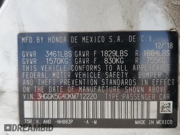 ✅ 2019 Honda Fit LX • VIN: 3HGGK5G40KM712220 • Lot: 62746255. Listed on Copart with 181,500 mi. Free auction sales archive from the USA and detailed vehicle history report at DreamBid. Image 12.