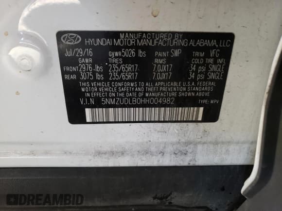 ✅ 2017 Hyundai Santa Fe 2.4L • VIN: 5NMZUDLB0HH004982 • Лот: 37042914. Опубликован ранее на Copart с пробегом 110 579 миль. Бесплатный доступ к архиву аукционных продаж из США и подробный отчёт об истории автомобиля на DreamBid. Изображение 12.