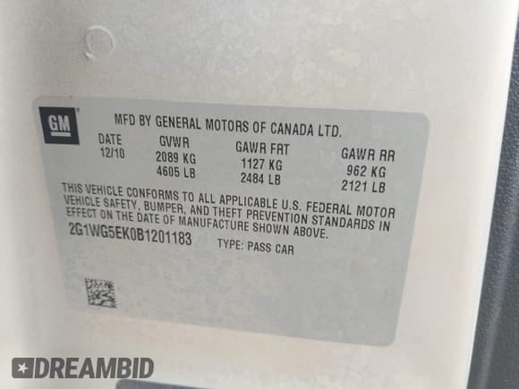 ✅ 2011 Chevrolet Impala LT Fleet • VIN: 2G1WG5EK0B1201183 • Лот: 43571588. Опубликован ранее на IAAI с пробегом 167 224 миль. Бесплатный доступ к архиву аукционных продаж из США и подробный отчёт об истории автомобиля на DreamBid. Изображение 9.