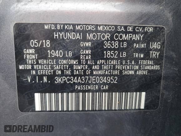 2018 Hyundai Accent Limited с VIN 3KPC34A37JE034952, выставлен на аукционе Copart как лот 60240694 с пробегом 82 854 миль миль и Списание • Salvage title. История ставок и продаж доступна на DreamBid. Изображение 12.