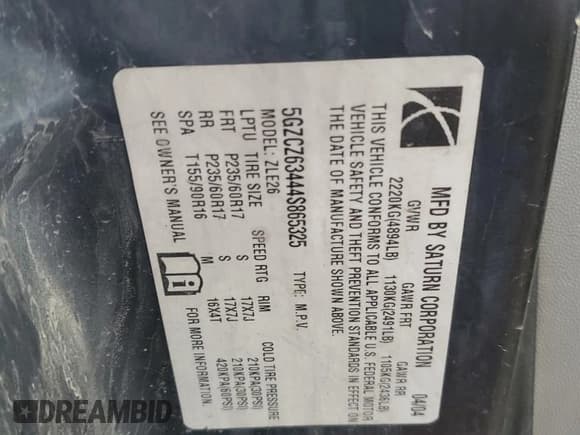 ✅ 2004 Saturn VUE V6 • VIN: 5GZCZ63444S865325 • Lot: 56223525. Wystawiony na Copart z przebiegiem Nie podano. Bezpłatny archiwum sprzedaży aukcyjnych z USA i szczegółowy raport historii pojazdu na DreamBid. Zdjęcie 13.