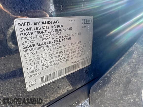 ✅ 2018 Audi SQ5 Prestige • VIN: WA1C4BFY2J2108338 • Lot: 96785105. Listed on Copart with 109,930 mi. Free auction sales archive from the USA and detailed vehicle history report at DreamBid. Image 10.