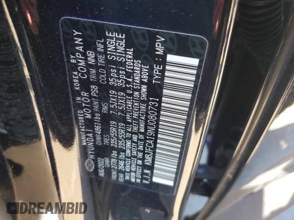 2022 Hyundai Tucson SEL Convenience с VIN KM8JFCA19NU080731, выставлен на аукционе Copart как лот 82773585 с пробегом 18 338 миль миль и Списание • Salvage title. История ставок и продаж доступна на DreamBid. Изображение 14.