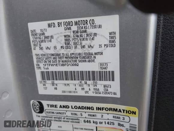 ✅ 2011 Ford F-150 XLT • VIN: 1FTFW1ET3BFD13092 • Lot: 43820814. Wystawiony na IAAI z przebiegiem 157 649 mil. Bezpłatny archiwum sprzedaży aukcyjnych z USA i szczegółowy raport historii pojazdu na DreamBid. Zdjęcie 9.