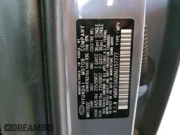 2022 Hyundai Kona Limited z VIN KM8K53AG8NU157777, wystawiony jako Copart lot #70149795 z przebiegiem 43 904 mil mil oraz Szkoda całkowita • Salvage title. Historia ofert i sprzedaży dostępna na DreamBid. Obrazek 13.