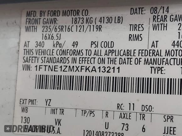 ✅ 2015 Ford Transit Cargo • VIN: 1FTNE1ZMXFKA13211 • Lot: 41917739. Listed on IAAI with 250,146 mi. Free auction sales archive from the USA and detailed vehicle history report at DreamBid. Image 9.