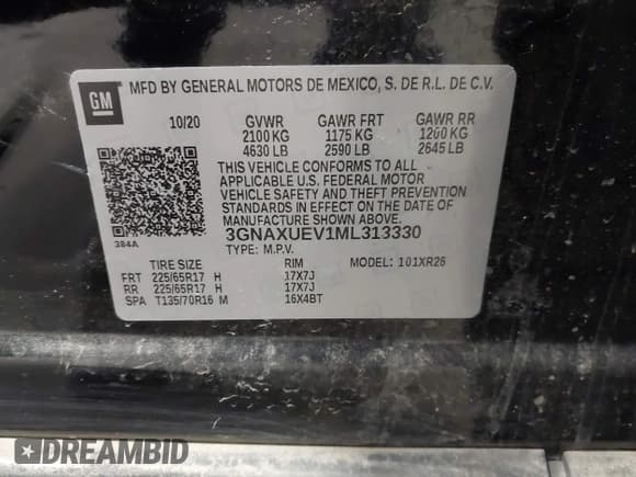 ✅ 2021 Chevrolet Equinox LT • VIN: 3GNAXUEV1ML313330 • Лот: 43008191. Опубликован ранее на IAAI с пробегом Не указан. Бесплатный доступ к архиву аукционных продаж из США и подробный отчёт об истории автомобиля на DreamBid. Изображение 9.