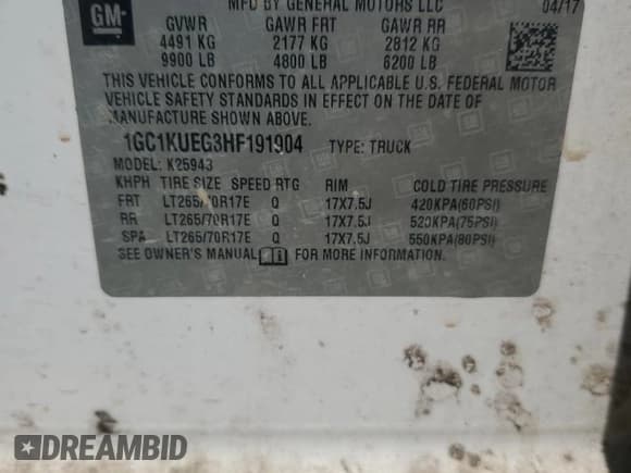 ✅ 2017 Chevrolet Silverado 2500HD Work Truck • VIN: 1GC1KUEG3HF191904 • Lot: 84889125. Listed on Copart with 298,823 mi. Free auction sales archive from the USA and detailed vehicle history report at DreamBid. Image 12.