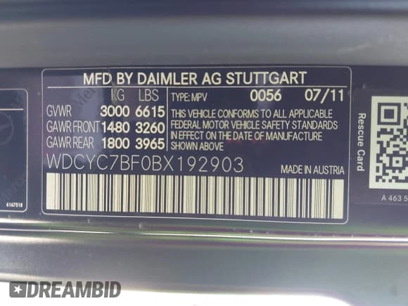 ✅ 2011 Mercedes-Benz G • VIN: WDCYC7BF0BX192903 • Lot: 43110028. Wystawiony na IAAI z przebiegiem Nie podano. Bezpłatny archiwum sprzedaży aukcyjnych z USA i szczegółowy raport historii pojazdu na DreamBid. Zdjęcie 9.
