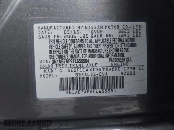 ✅ 2015 Nissan Sentra SV • VIN: 3N1AB7AP2FL655584 • Lot: 43822272. Listed on IAAI with 130,164 mi. Free auction sales archive from the USA and detailed vehicle history report at DreamBid. Image 9.