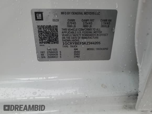 ✅ 2019 Chevrolet Silverado 1500 Custom • VIN: 1GCRYBEF5KZ344205 • Lot: 52361635. Listed on Copart with 19,381 mi. Free auction sales archive from the USA and detailed vehicle history report at DreamBid. Image 14.