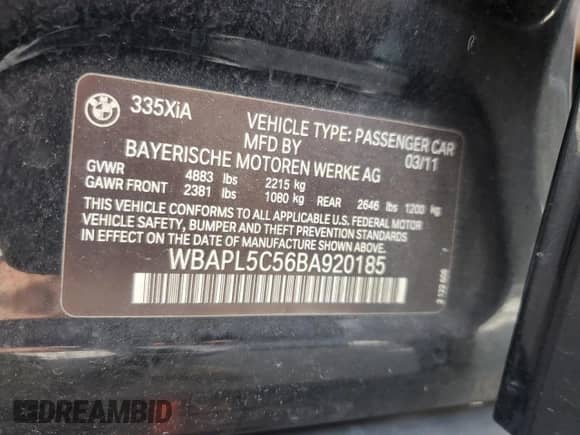 2011 BMW 3 Series 335i xDrive с VIN WBAPL5C56BA920185, выставлен на аукционе Copart как лот 90999975 с пробегом Не указан миль и Чистый • Clean title. История ставок и продаж доступна на DreamBid. Изображение 12.