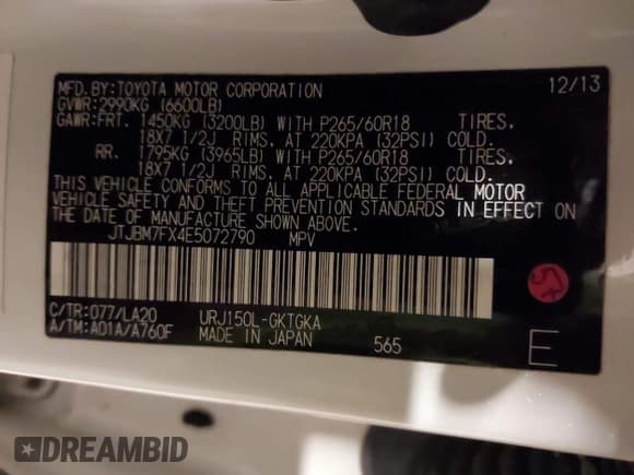 ✅ 2014 Lexus GX 460 • VIN: JTJBM7FX4E5072790 • Lot: 42214756. Listed on IAAI with 111,187 mi. Free auction sales archive from the USA and detailed vehicle history report at DreamBid. Image 9.