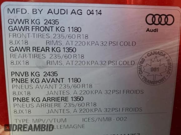 ✅ 2014 Audi Q5 Progressiv • VIN: WA1LFCFP4EA114757 • Lot: 58504375. Listed on Copart with 92,456 mi. Free auction sales archive from the USA and detailed vehicle history report at DreamBid. Image 13.