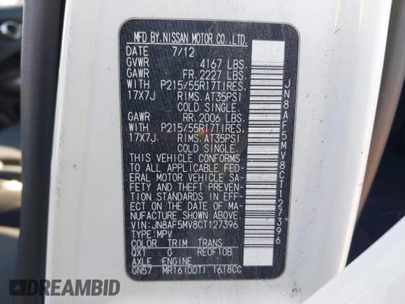 ✅ 2012 Nissan Juke SL • VIN: JN8AF5MV8CT127396 • Lot: 42438968. Listed on IAAI with 108,974 mi. Free auction sales archive from the USA and detailed vehicle history report at DreamBid. Image 9.