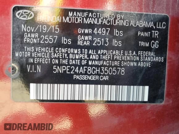 2016 Hyundai Sonata 2.4L z VIN 5NPE24AF8GH350578, wystawiony jako Copart lot #68241135 z przebiegiem 80 695 mil mil oraz Szkoda całkowita • Salvage title. Historia ofert i sprzedaży dostępna na DreamBid. Obrazek 12.