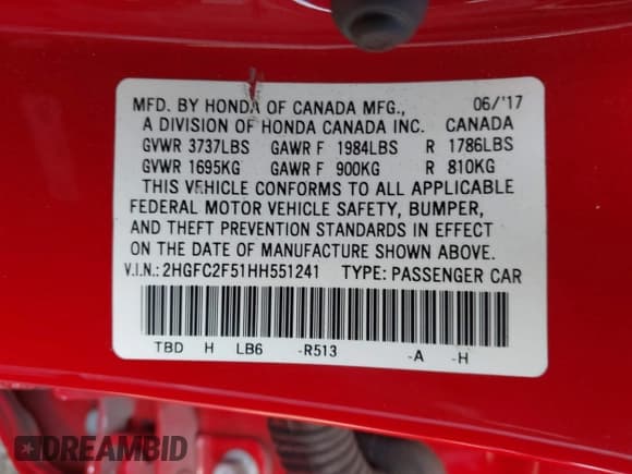 ✅ 2017 Honda Civic LX • VIN: 2HGFC2F51HH551241 • Лот: 43597523. Опубликован ранее на IAAI с пробегом 87 900 миль. Бесплатный доступ к архиву аукционных продаж из США и подробный отчёт об истории автомобиля на DreamBid. Изображение 9.