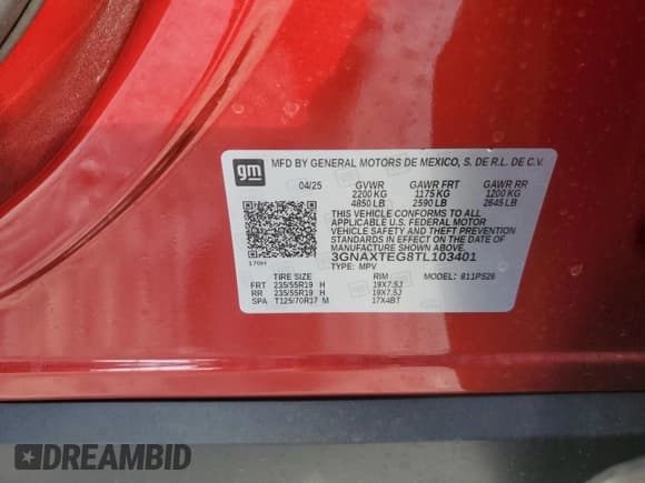 ✅ 2026 Chevrolet Equinox AWD RS • VIN: 3GNAXTEG8TL103401 • Лот: 82233765. Опубликован ранее на Copart с пробегом 2 671 миль. Бесплатный доступ к архиву аукционных продаж из США и подробный отчёт об истории автомобиля на DreamBid. Изображение 13.