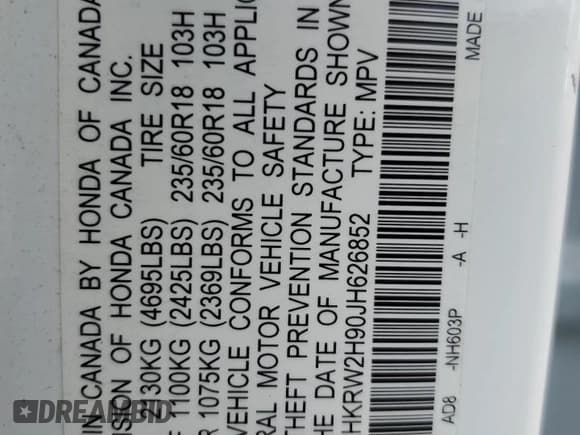 ✅ 2018 Honda CR-V Touring • VIN: 2HKRW2H90JH626852 • Лот: 71476265. Опубликован ранее на Copart с пробегом 61 565 миль. Бесплатный доступ к архиву аукционных продаж из США и подробный отчёт об истории автомобиля на DreamBid. Изображение 14.