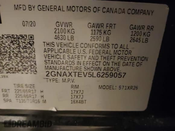 ✅ 2020 Chevrolet Equinox LT • VIN: 2GNAXTEV5L6259057 • Лот: 41409284. Опубликован ранее на IAAI с пробегом 108 614 миль. Бесплатный доступ к архиву аукционных продаж из США и подробный отчёт об истории автомобиля на DreamBid. Изображение 9.